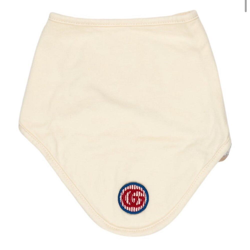 GUCCI Cream Baby Infant Snap On Bib Embroidered “G” Logo EUC